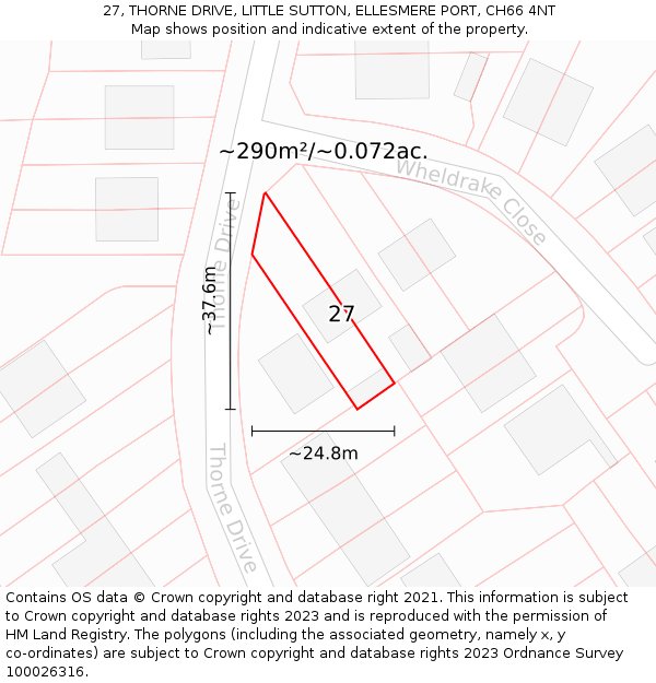 27, THORNE DRIVE, LITTLE SUTTON, ELLESMERE PORT, CH66 4NT: Plot and title map