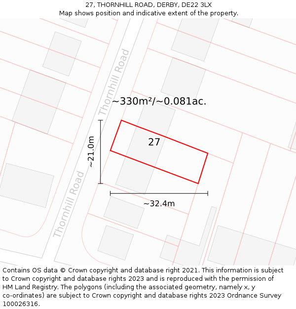 27, THORNHILL ROAD, DERBY, DE22 3LX: Plot and title map