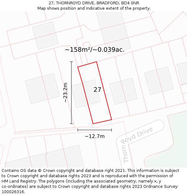 27, THORNROYD DRIVE, BRADFORD, BD4 0NR: Plot and title map