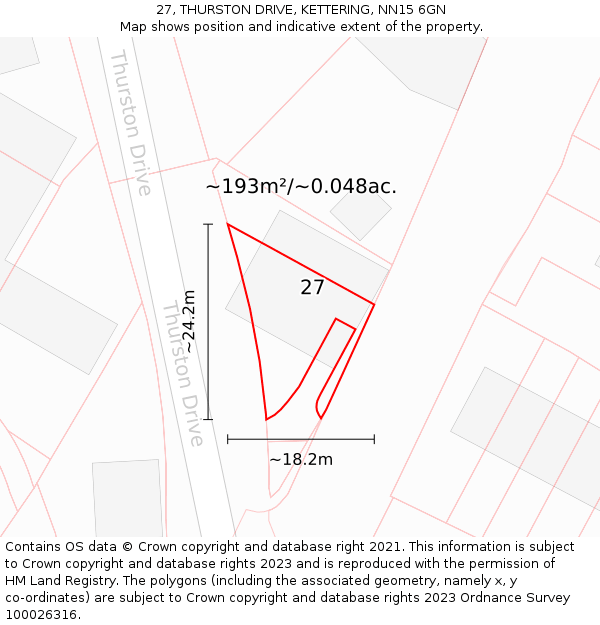 27, THURSTON DRIVE, KETTERING, NN15 6GN: Plot and title map