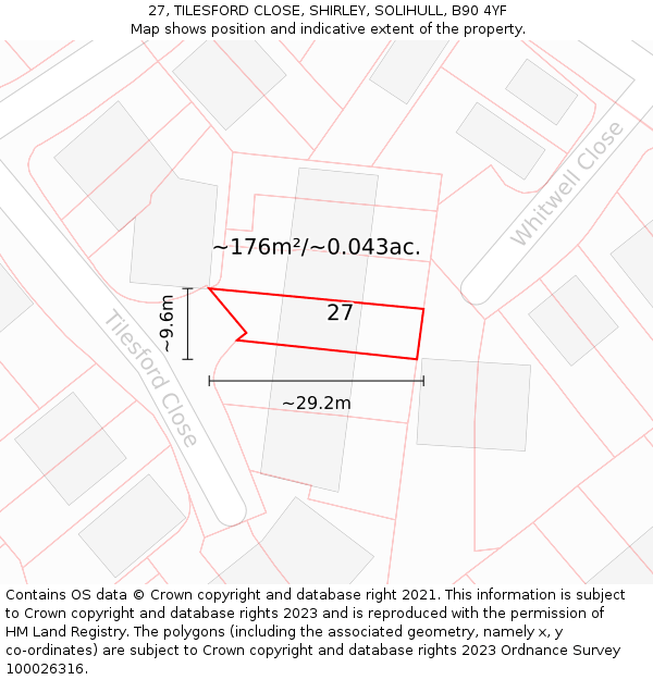 27, TILESFORD CLOSE, SHIRLEY, SOLIHULL, B90 4YF: Plot and title map