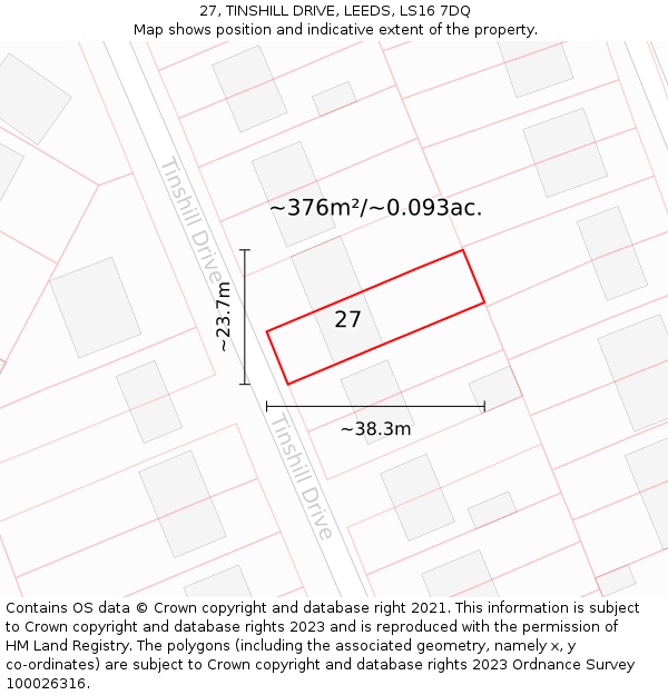 27, TINSHILL DRIVE, LEEDS, LS16 7DQ: Plot and title map