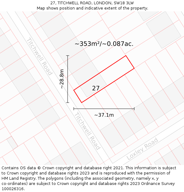 27, TITCHWELL ROAD, LONDON, SW18 3LW: Plot and title map