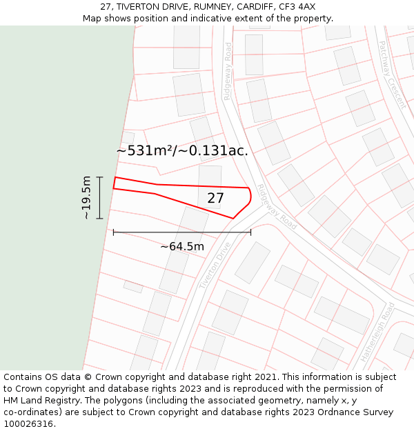 27, TIVERTON DRIVE, RUMNEY, CARDIFF, CF3 4AX: Plot and title map
