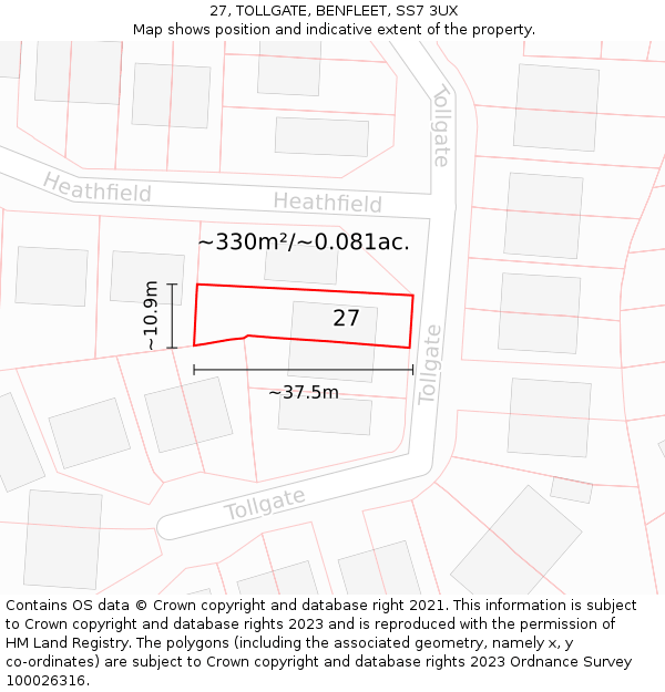 27, TOLLGATE, BENFLEET, SS7 3UX: Plot and title map