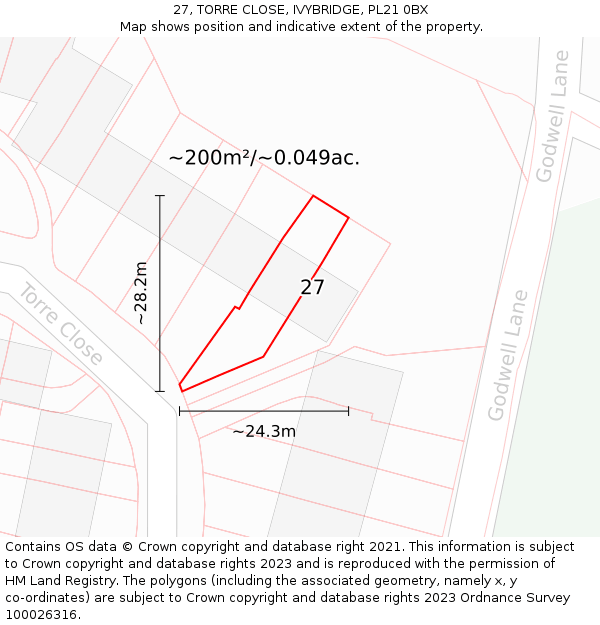 27, TORRE CLOSE, IVYBRIDGE, PL21 0BX: Plot and title map