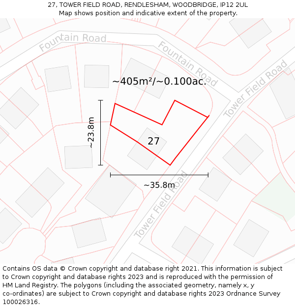 27, TOWER FIELD ROAD, RENDLESHAM, WOODBRIDGE, IP12 2UL: Plot and title map
