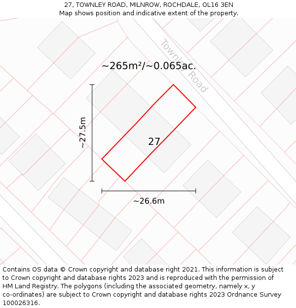 27, TOWNLEY ROAD, MILNROW, ROCHDALE, OL16 3EN: Plot and title map