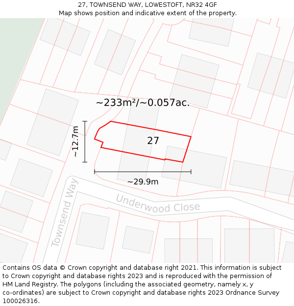 27, TOWNSEND WAY, LOWESTOFT, NR32 4GF: Plot and title map