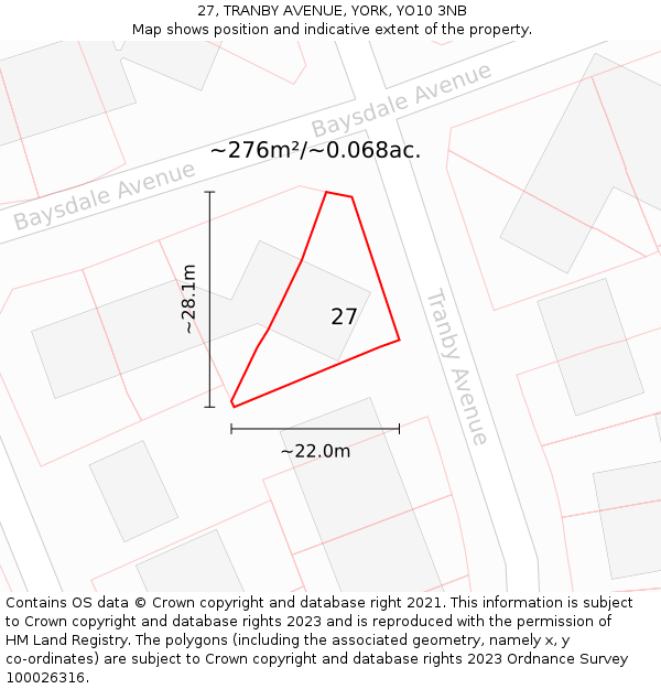 27, TRANBY AVENUE, YORK, YO10 3NB: Plot and title map