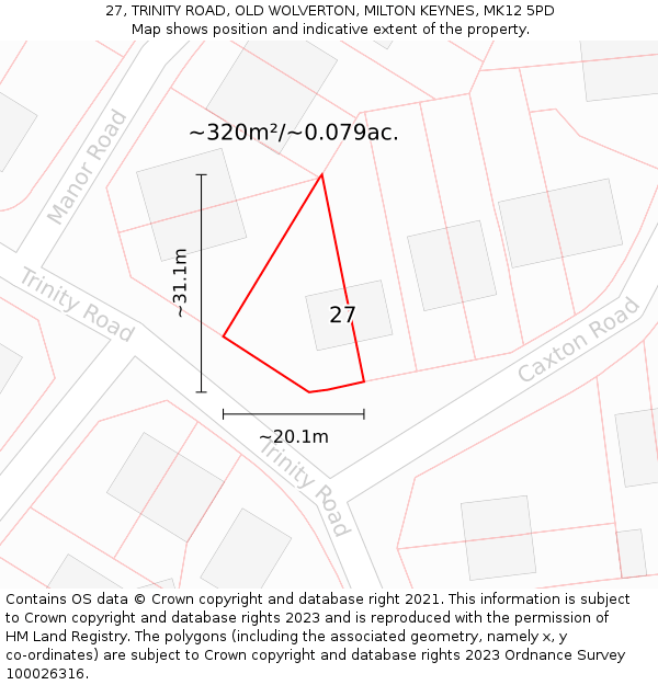 27, TRINITY ROAD, OLD WOLVERTON, MILTON KEYNES, MK12 5PD: Plot and title map