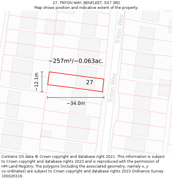 27, TRITON WAY, BENFLEET, SS7 3RD: Plot and title map