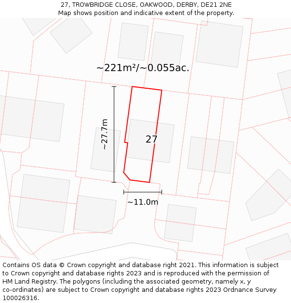 27, TROWBRIDGE CLOSE, OAKWOOD, DERBY, DE21 2NE: Plot and title map