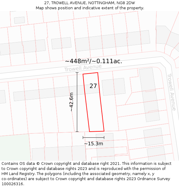 27, TROWELL AVENUE, NOTTINGHAM, NG8 2DW: Plot and title map