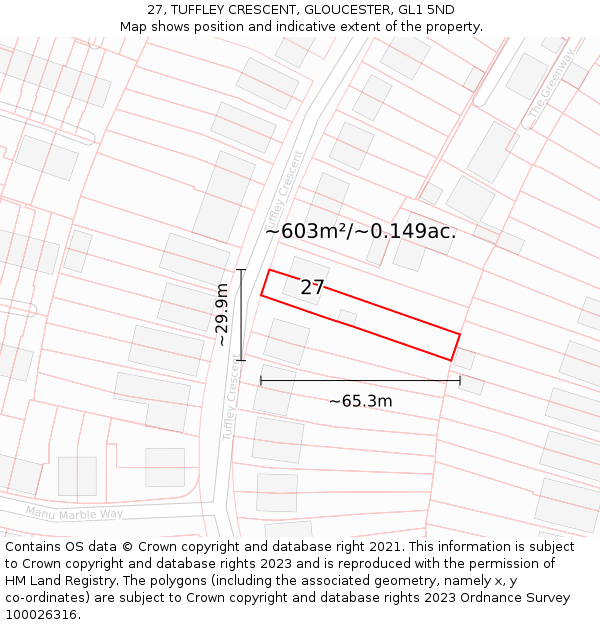 27, TUFFLEY CRESCENT, GLOUCESTER, GL1 5ND: Plot and title map