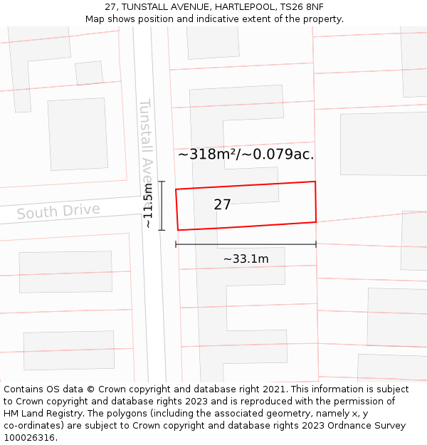 27, TUNSTALL AVENUE, HARTLEPOOL, TS26 8NF: Plot and title map