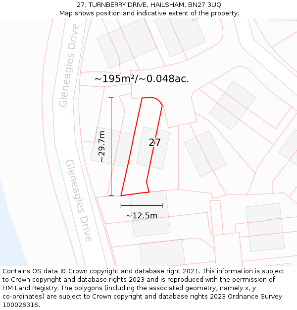 27, TURNBERRY DRIVE, HAILSHAM, BN27 3UQ: Plot and title map