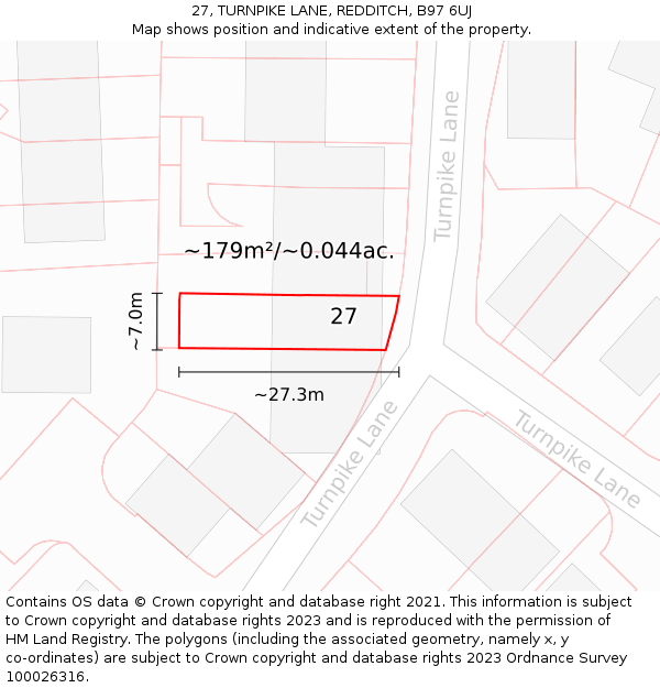 27, TURNPIKE LANE, REDDITCH, B97 6UJ: Plot and title map