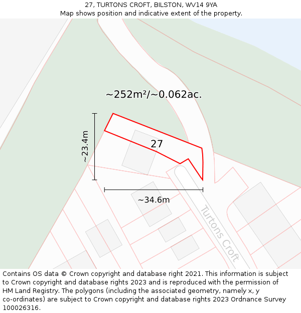 27, TURTONS CROFT, BILSTON, WV14 9YA: Plot and title map