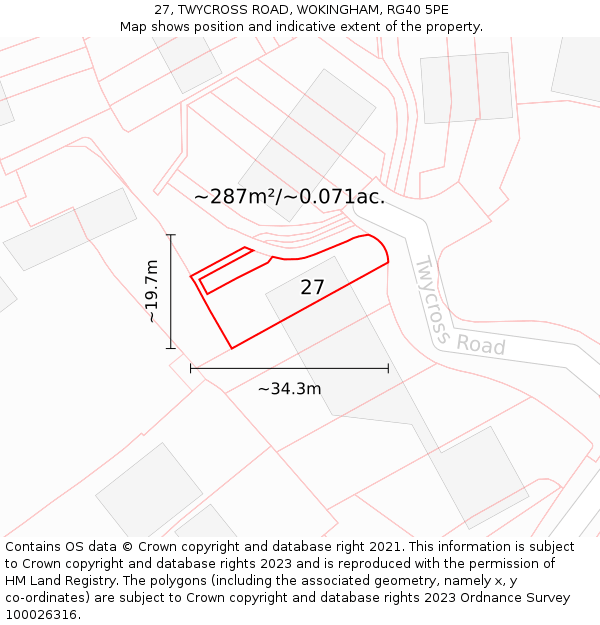 27, TWYCROSS ROAD, WOKINGHAM, RG40 5PE: Plot and title map