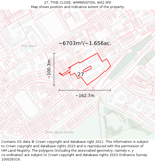 27, TYNE CLOSE, WARRINGTON, WA2 0FE: Plot and title map