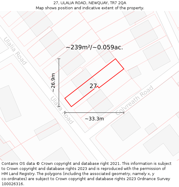 27, ULALIA ROAD, NEWQUAY, TR7 2QA: Plot and title map