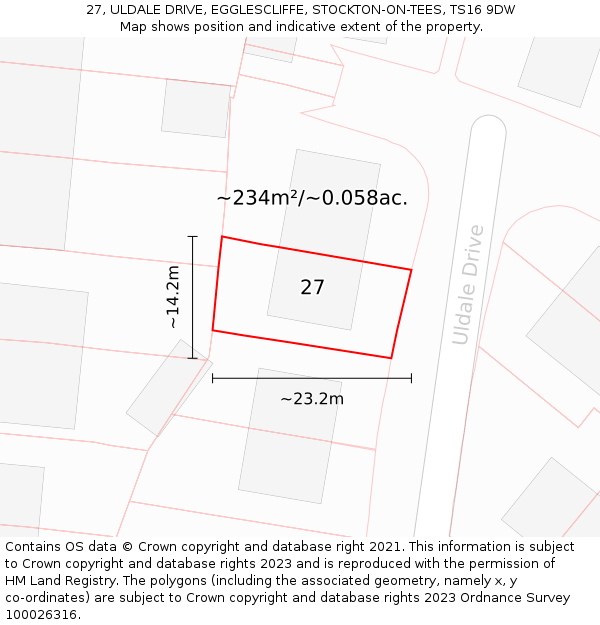 27, ULDALE DRIVE, EGGLESCLIFFE, STOCKTON-ON-TEES, TS16 9DW: Plot and title map