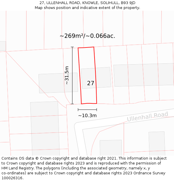 27, ULLENHALL ROAD, KNOWLE, SOLIHULL, B93 9JD: Plot and title map