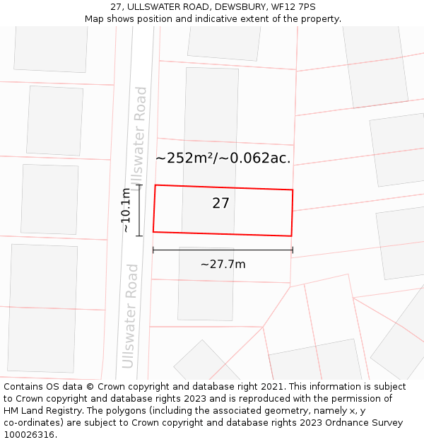 27, ULLSWATER ROAD, DEWSBURY, WF12 7PS: Plot and title map