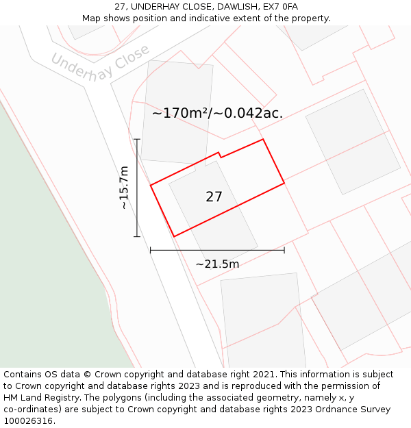 27, UNDERHAY CLOSE, DAWLISH, EX7 0FA: Plot and title map
