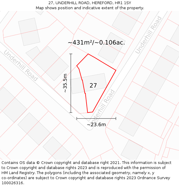 27, UNDERHILL ROAD, HEREFORD, HR1 1SY: Plot and title map