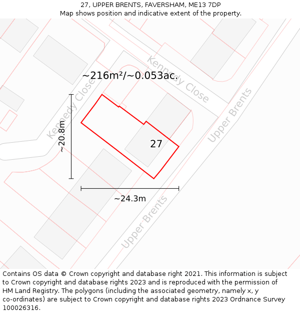 27, UPPER BRENTS, FAVERSHAM, ME13 7DP: Plot and title map