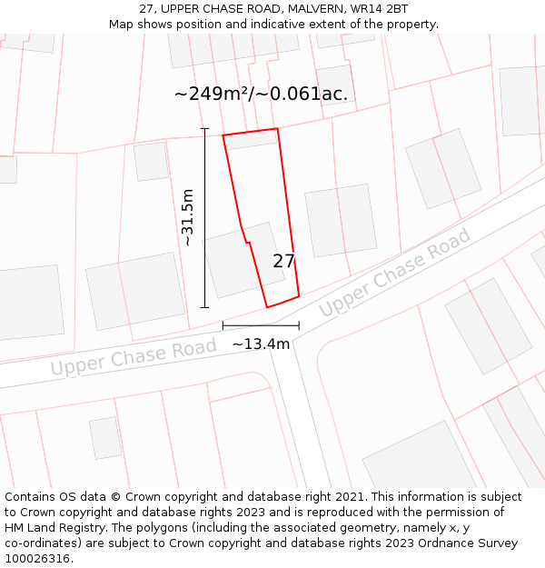 27, UPPER CHASE ROAD, MALVERN, WR14 2BT: Plot and title map