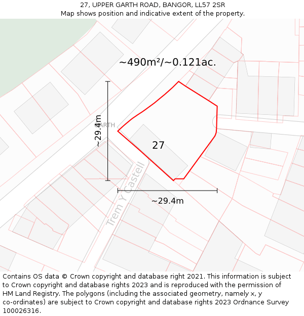 27, UPPER GARTH ROAD, BANGOR, LL57 2SR: Plot and title map