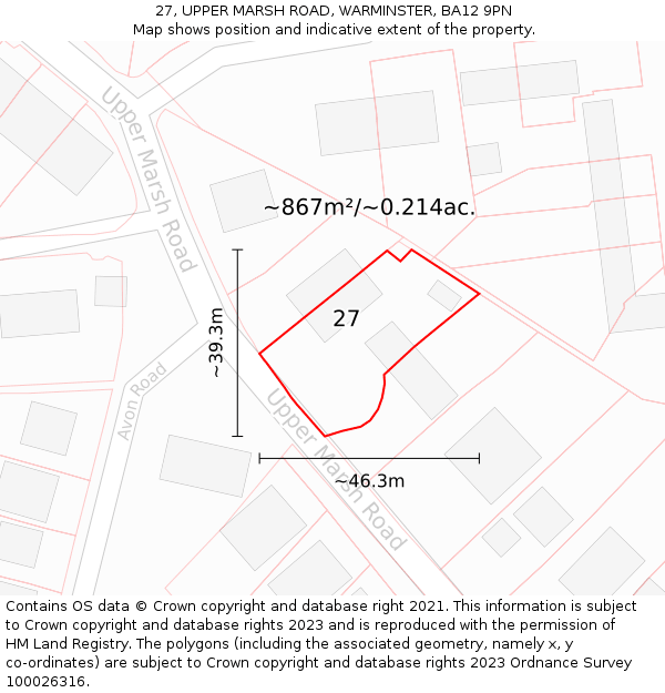 27, UPPER MARSH ROAD, WARMINSTER, BA12 9PN: Plot and title map