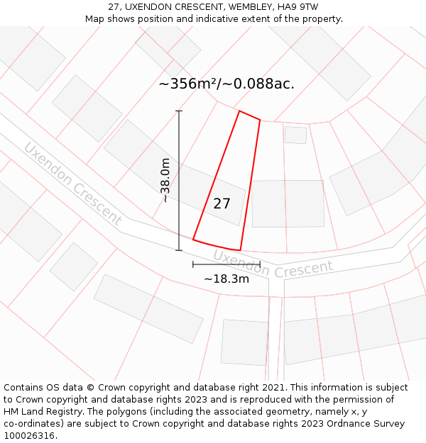 27, UXENDON CRESCENT, WEMBLEY, HA9 9TW: Plot and title map