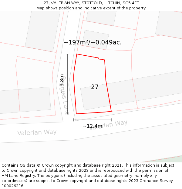 27, VALERIAN WAY, STOTFOLD, HITCHIN, SG5 4ET: Plot and title map