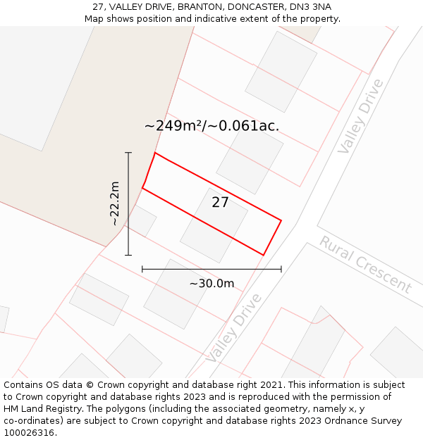 27, VALLEY DRIVE, BRANTON, DONCASTER, DN3 3NA: Plot and title map