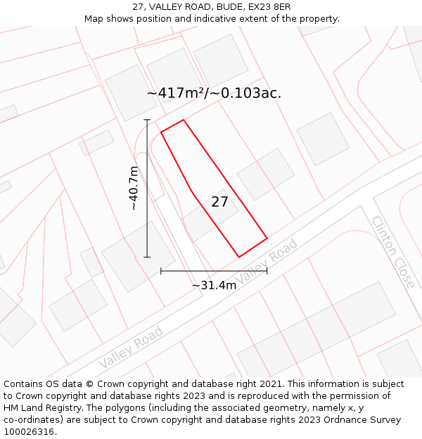 27, VALLEY ROAD, BUDE, EX23 8ER: Plot and title map