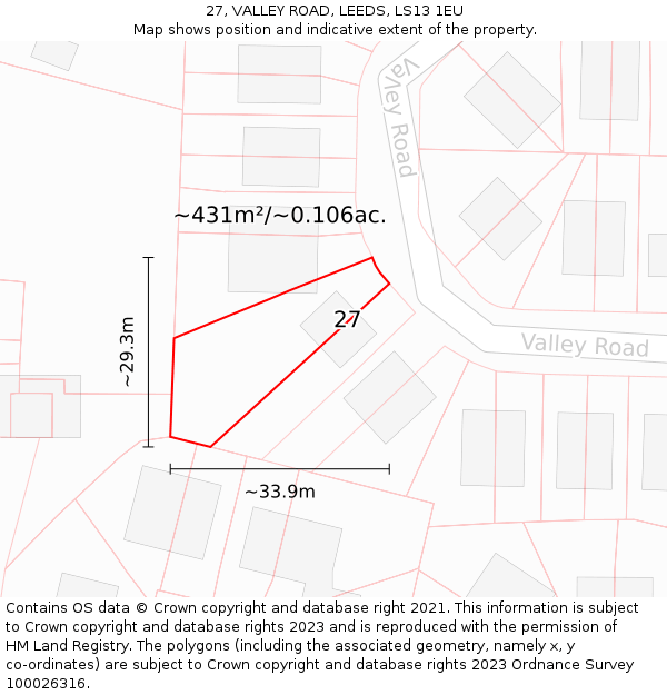 27, VALLEY ROAD, LEEDS, LS13 1EU: Plot and title map