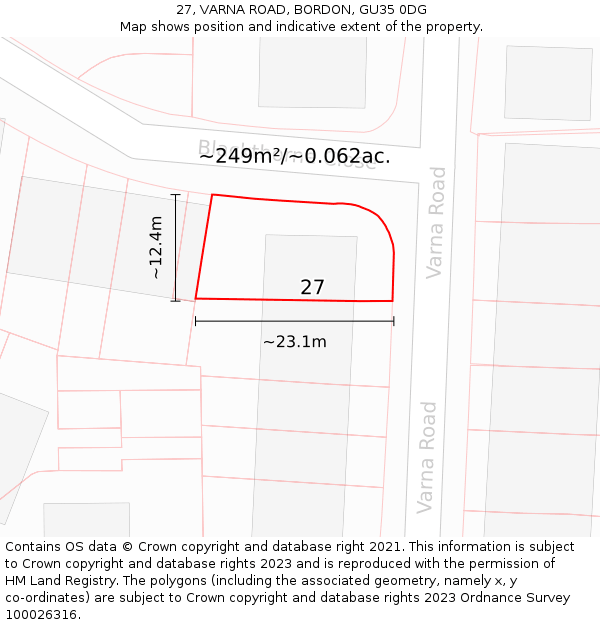 27, VARNA ROAD, BORDON, GU35 0DG: Plot and title map