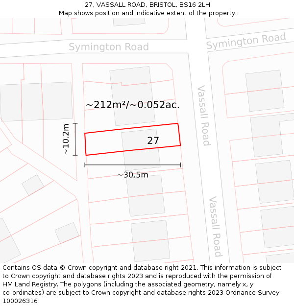 27, VASSALL ROAD, BRISTOL, BS16 2LH: Plot and title map