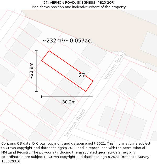 27, VERNON ROAD, SKEGNESS, PE25 2QR: Plot and title map