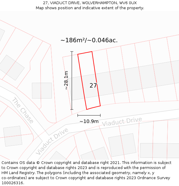 27, VIADUCT DRIVE, WOLVERHAMPTON, WV6 0UX: Plot and title map