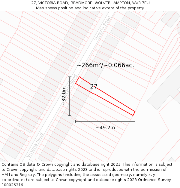 27, VICTORIA ROAD, BRADMORE, WOLVERHAMPTON, WV3 7EU: Plot and title map