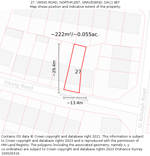 27, VIKING ROAD, NORTHFLEET, GRAVESEND, DA11 8ET: Plot and title map