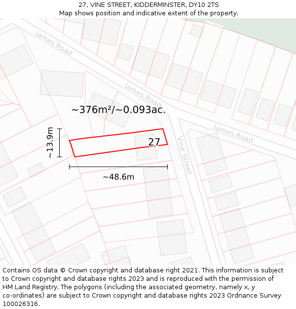 27, VINE STREET, KIDDERMINSTER, DY10 2TS: Plot and title map
