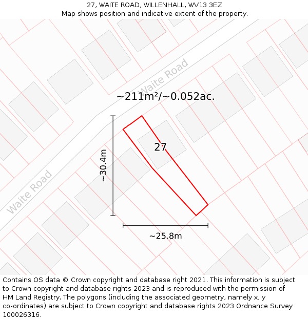 27, WAITE ROAD, WILLENHALL, WV13 3EZ: Plot and title map