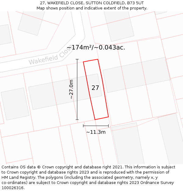 27, WAKEFIELD CLOSE, SUTTON COLDFIELD, B73 5UT: Plot and title map