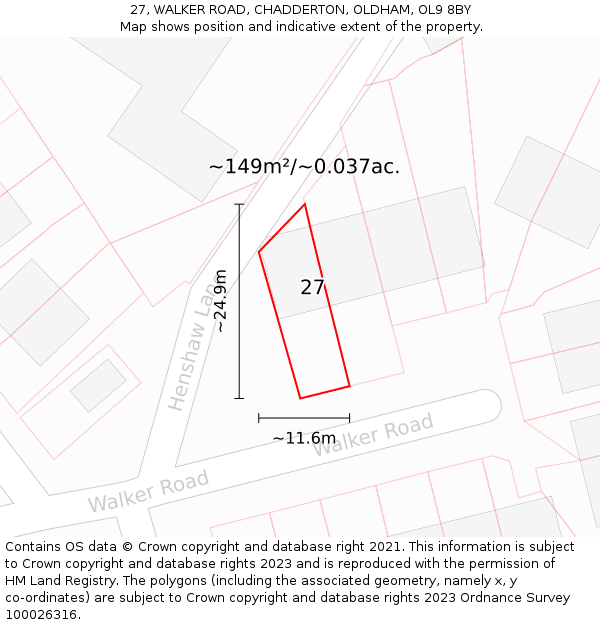 27, WALKER ROAD, CHADDERTON, OLDHAM, OL9 8BY: Plot and title map